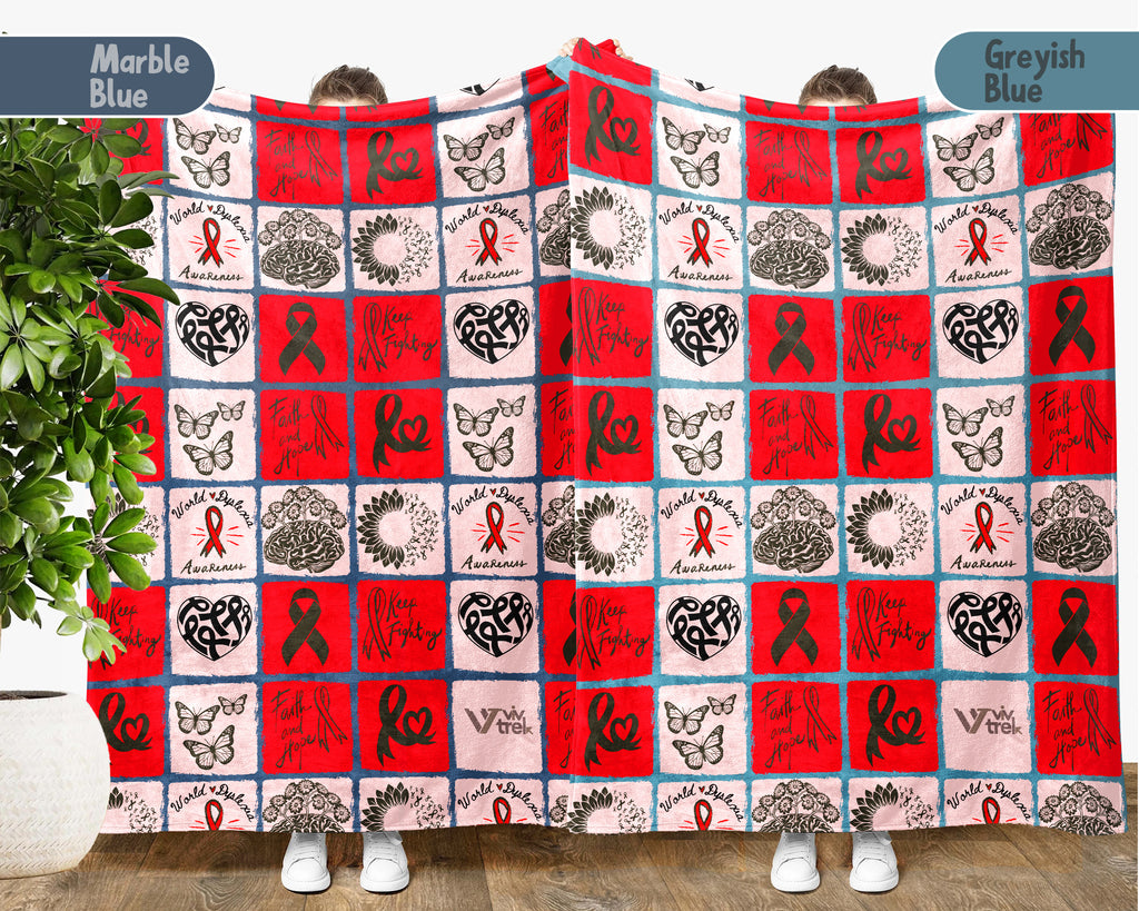 Dyslexia Awareness Blanket for October, Cozy Red Ribbon Throw Battle Blanket for Students, Educators & Family, Meaningful Support Gift