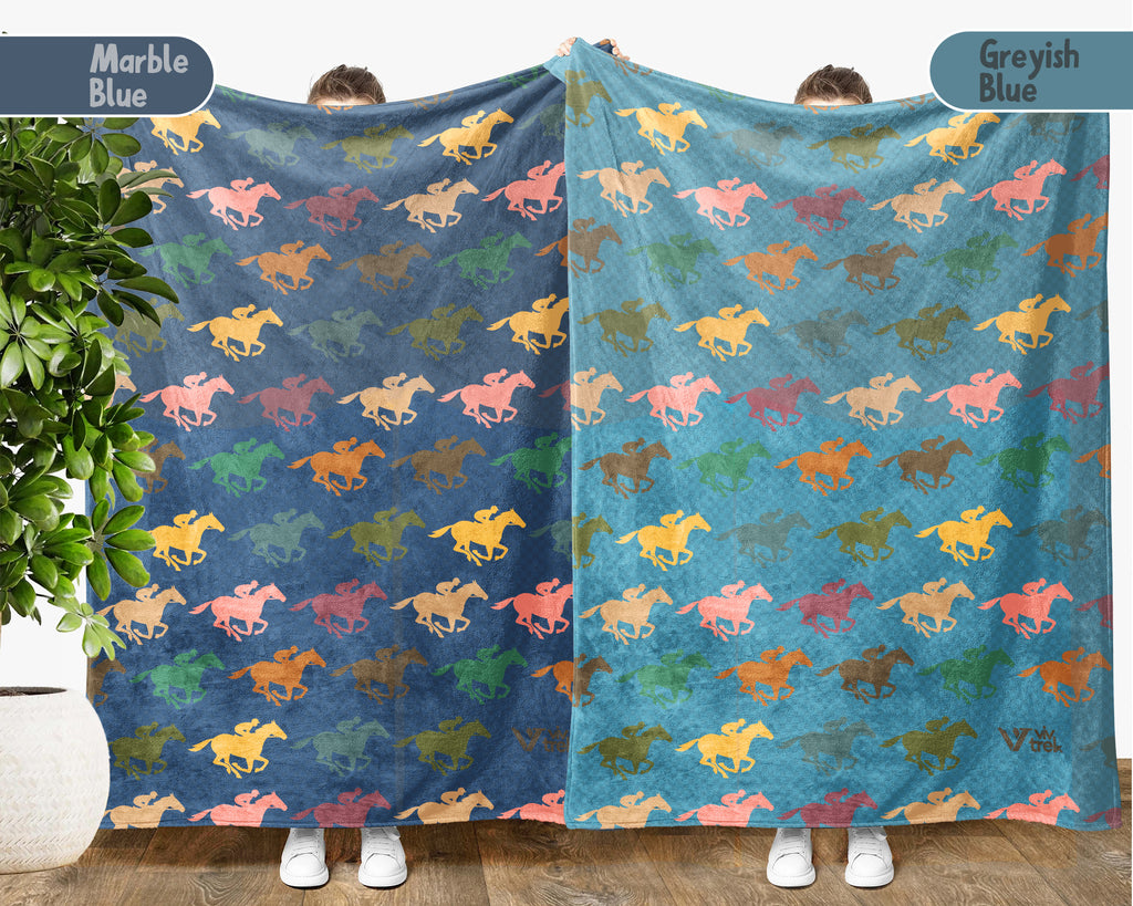 Retro Horse Racing Blanket Cozy Equestrian Throw Race Day Decor Soft Graphic Gift for Jockey Fans and Riders
