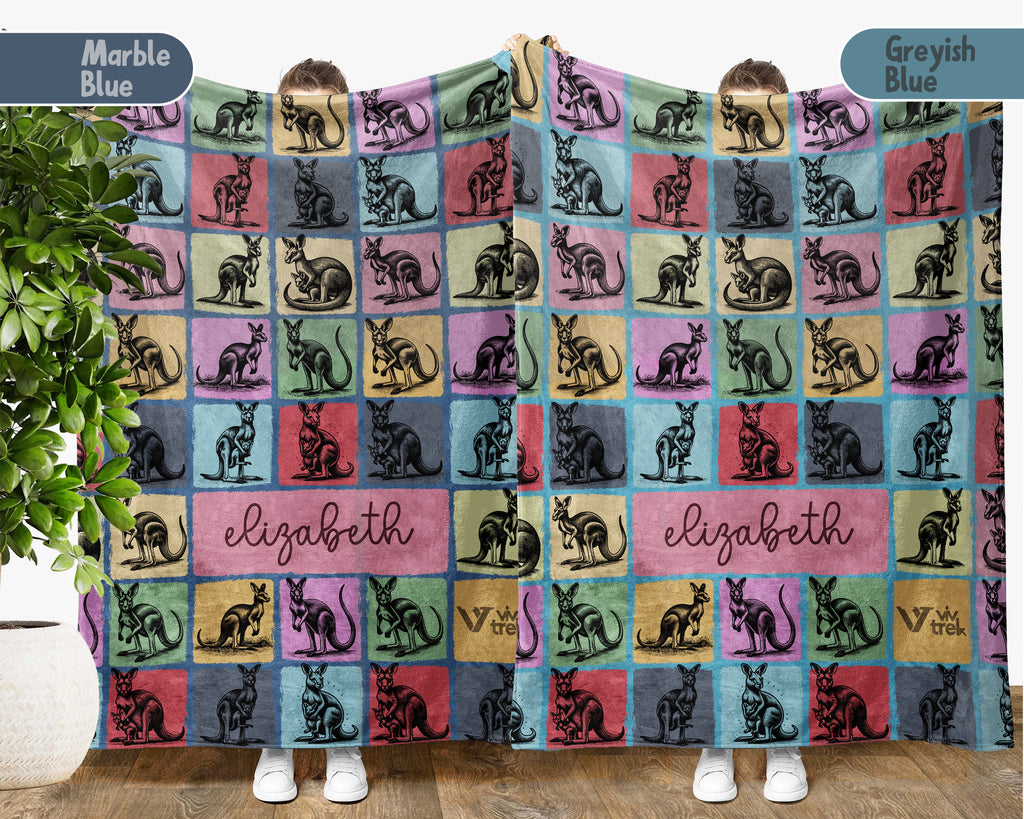Custom Kangaroo Blanket Personalized Name Retro Wildlife Throw Cozy Aussie Animal Decor Unique Gift Nature Inspired Home Accent