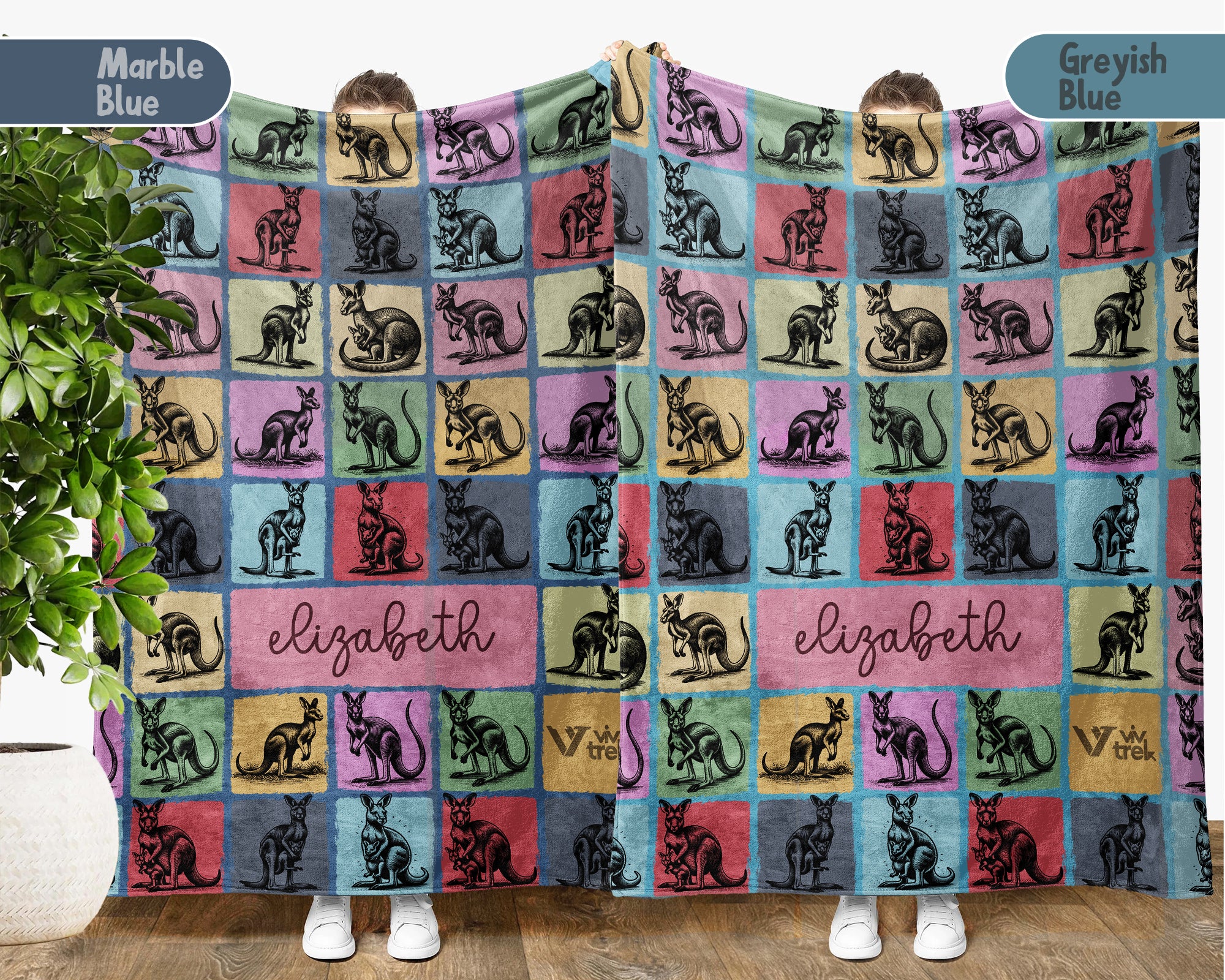 Custom Kangaroo Blanket Personalized Name Retro Wildlife Throw Cozy Aussie Animal Decor Unique Gift Nature Inspired Home Accent