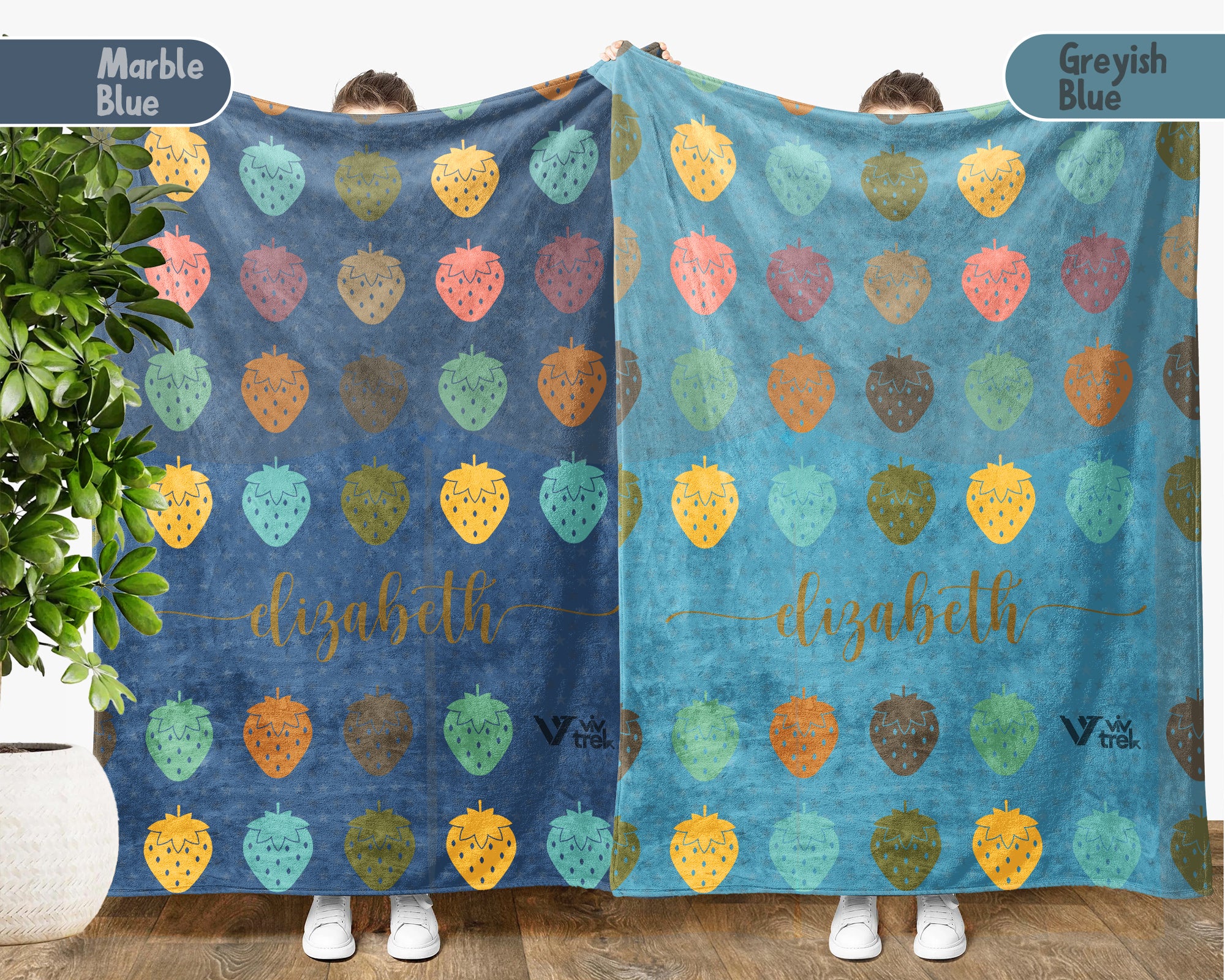 Custom Name Strawberry Blanket, Cozy Retro Fruit Throw for Kids and Adults