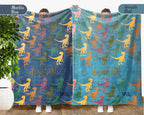 Personalized Velociraptor Dinosaur Blanket Custom Name Retro Dino Throw Cozy Jurassic Gift Paleontology Decor Blanket for Kids and Adults