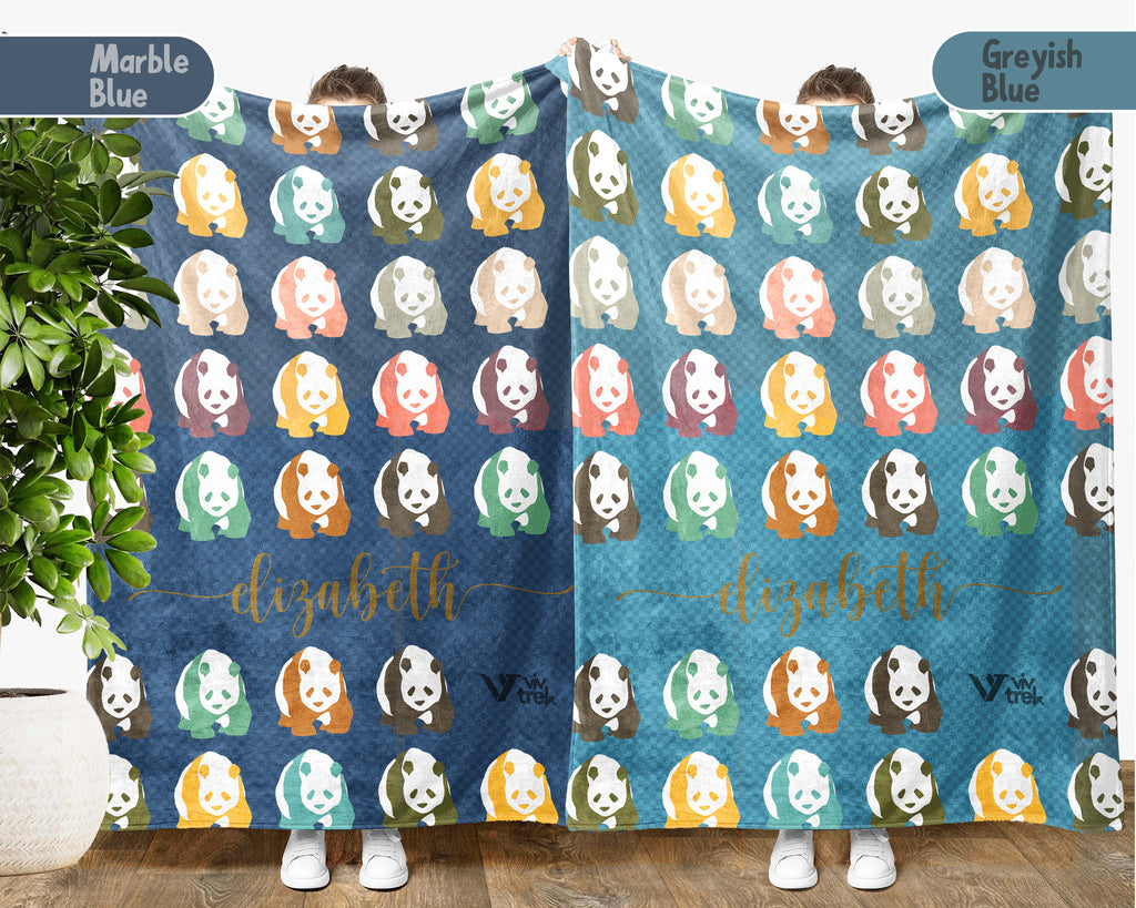 Custom Name Retro Panda Blanket, Personalized Cute Animal Throw for Panda Lover Bedroom Decor and Cozy Gift Ideas
