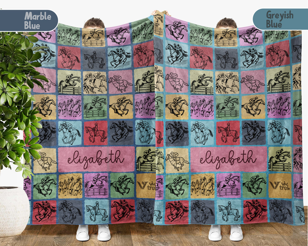 Personalized Horse Racing Blanket Cozy Custom Name Throw Soft Equestrian Decor Unique Racing Fan Gift for Home