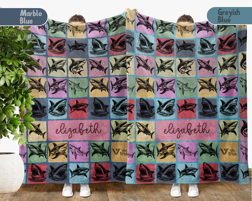 Personalized Shark Blanket – Custom Name Ocean Throw for Shark Lovers