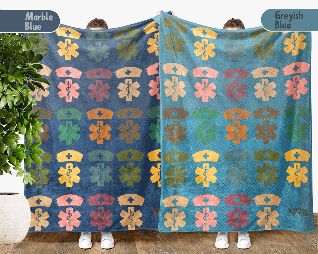 Retro Nurse Gift Blanket, Cozy RN Appreciation Throw, Cute Nurse Graphic Blanket, Soft Fleece Medical Worker Gift for Her