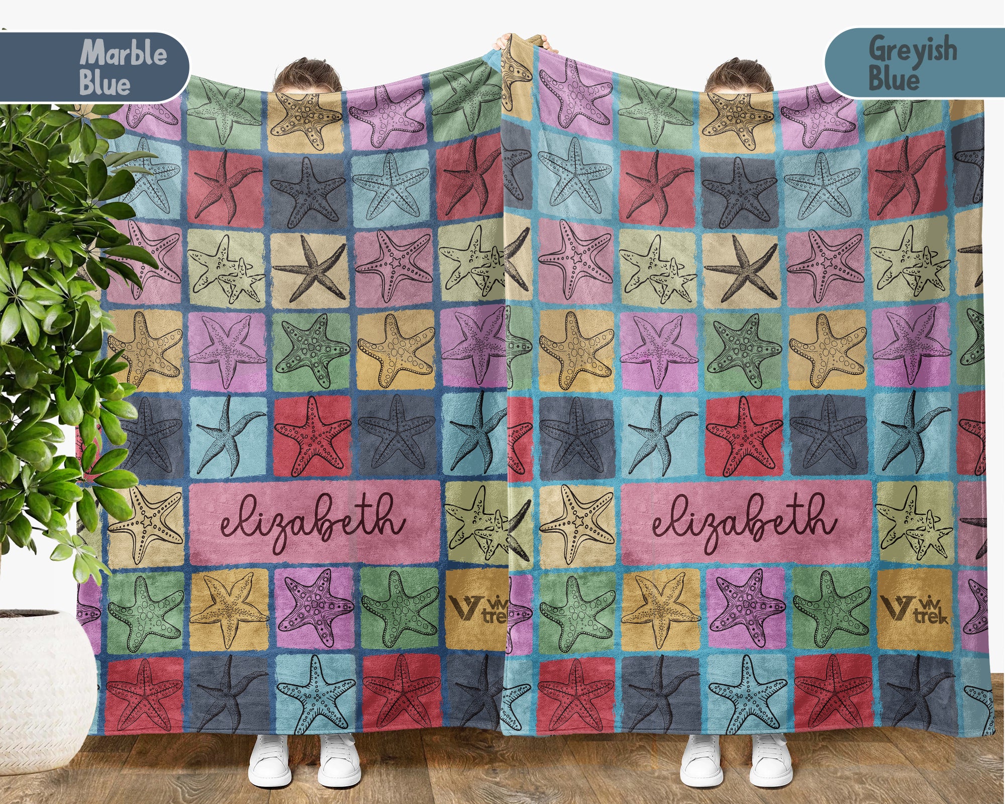 Custom Name Starfish Blanket Personalized Ocean Throw Cozy Sea Life Decor Beach Lover Gift Coastal Style Home Accent
