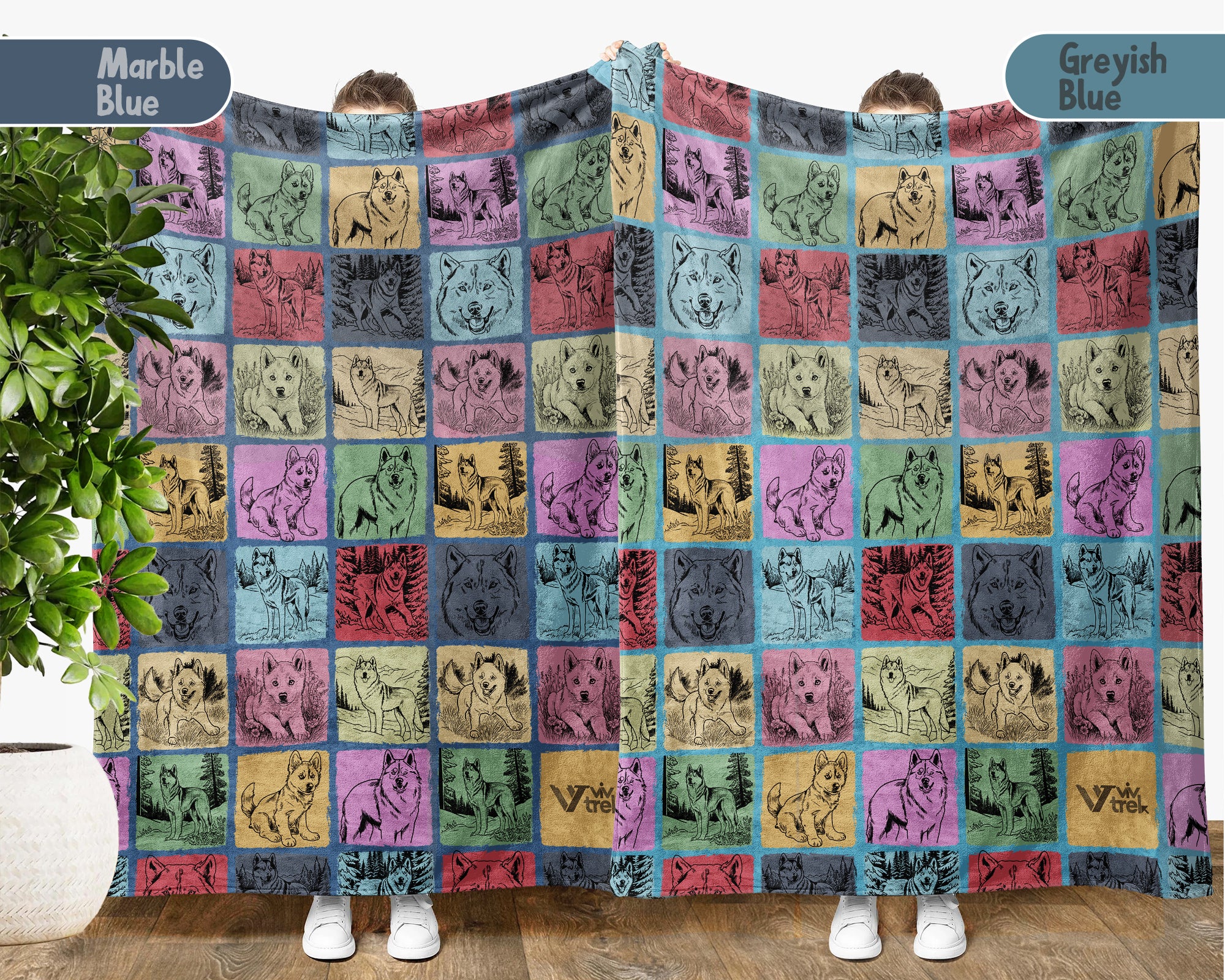 Retro Siberian Husky Blanket – Cozy Dog Lover Throw for Home