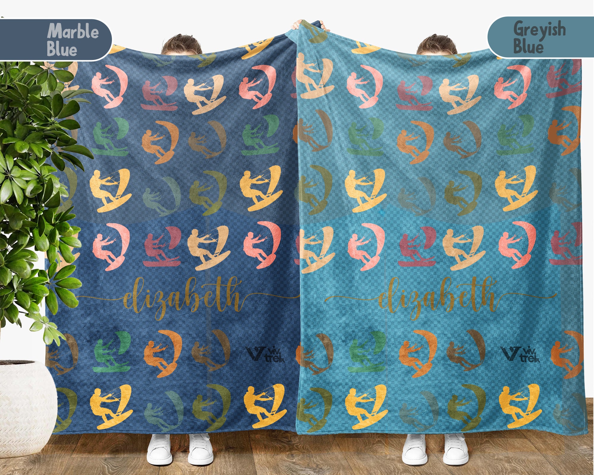 Custom Kiteboarding Blanket Personalized Name Ocean Sport Throw Cozy Surf Inspired Gift Unique Beach Style Home Decor