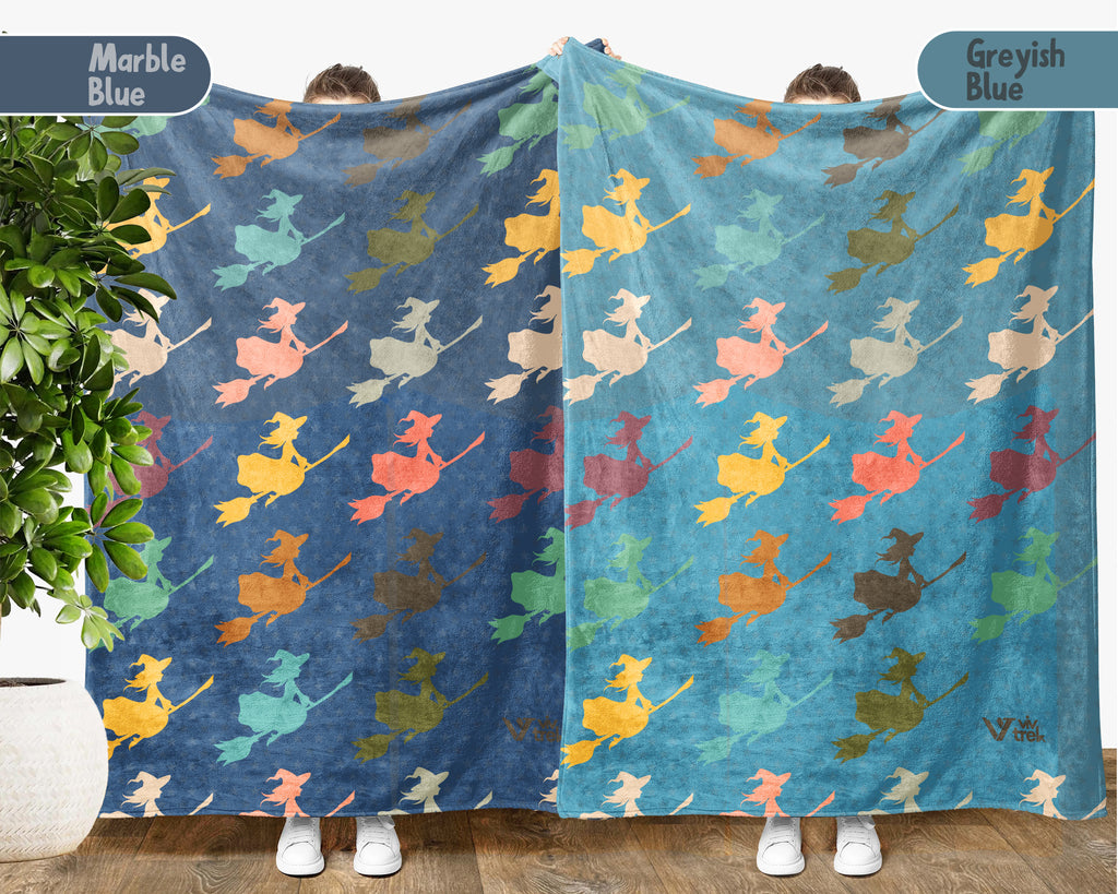 Retro Witch Blanket for Spooky Decor, Cozy Halloween Throw Gift with Magical Gothic Autumn Style