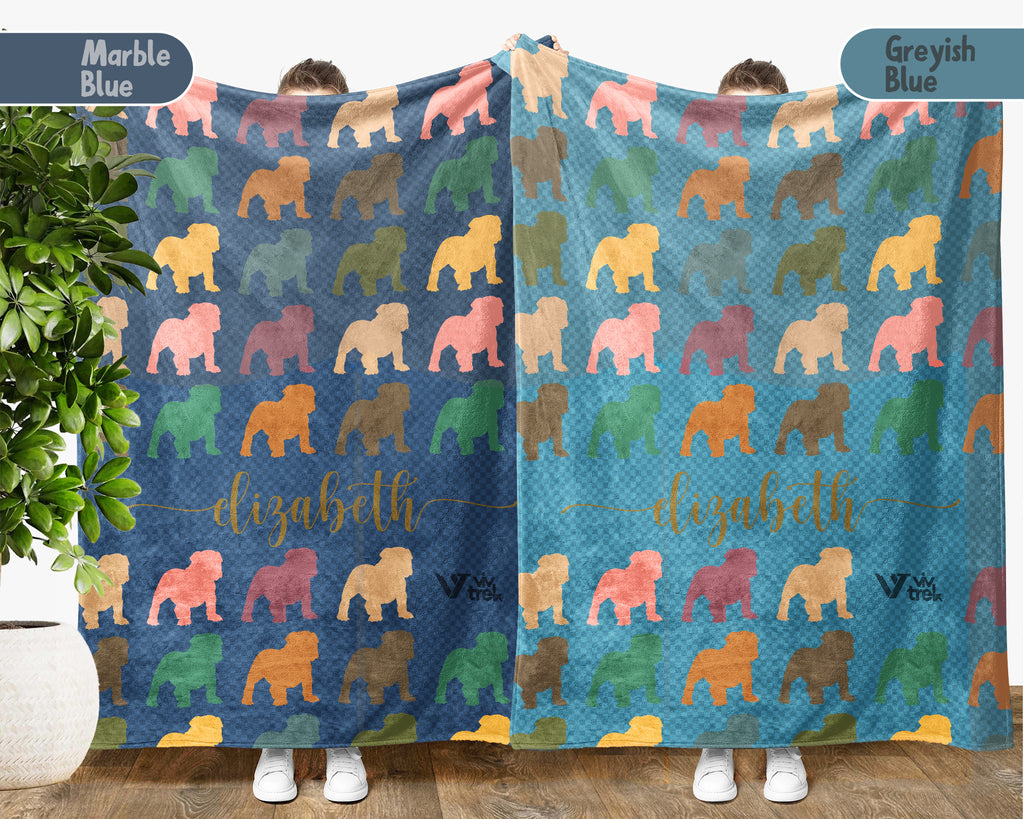 Custom Name Bulldog Blanket – Vintage Style Dog Lover Throw Gift