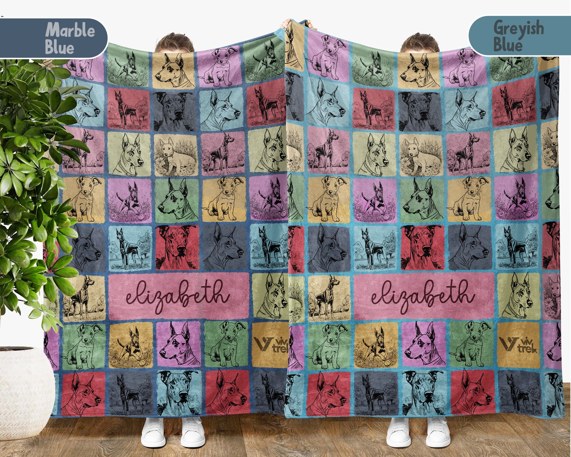 Personalized Name Dobermann Dog Blanket – Cozy Retro Throw for Dog Lovers