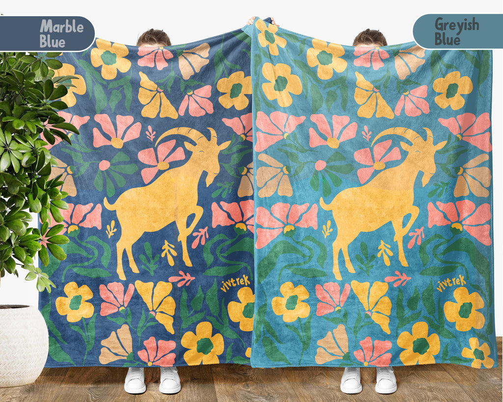 Floral Goat Blanket – Cozy Retro Farm Animal Throw for Home