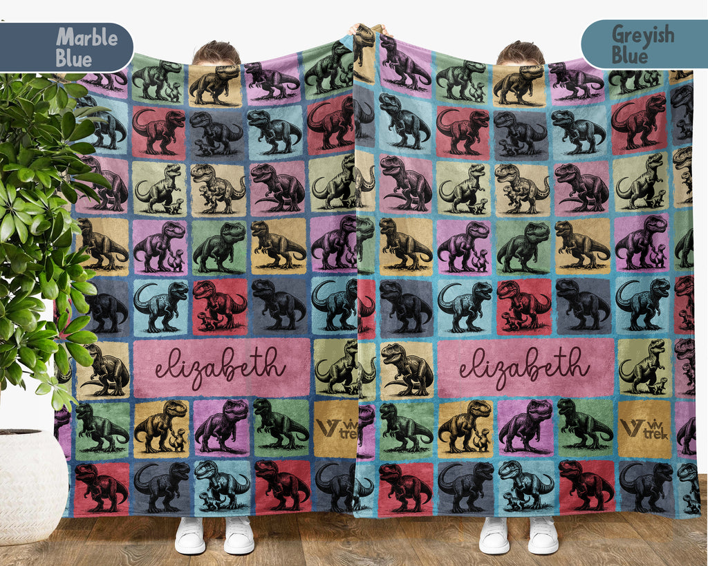 Custom T-Rex Blanket Personalized Name Retro Dino Throw Cozy Tyrannosaurus Decor Unique Prehistoric Gift Fun Room Accent