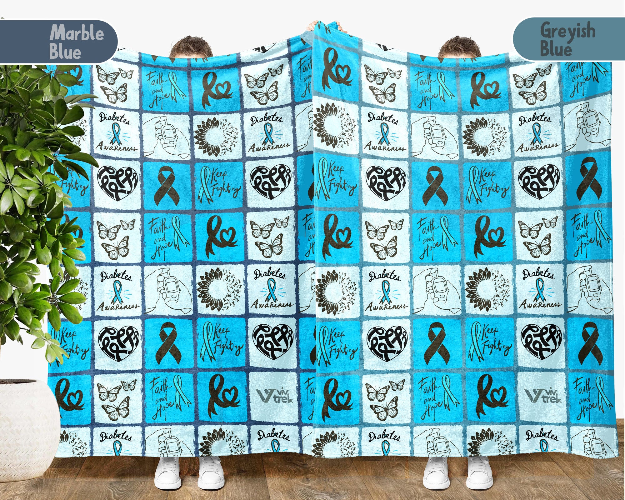 Diabetes Awareness Blanket for November, Cozy Blue Circle Ribbon Throw for Patients, Caregivers & Family, Battle Blankets Meaningful Support Gift