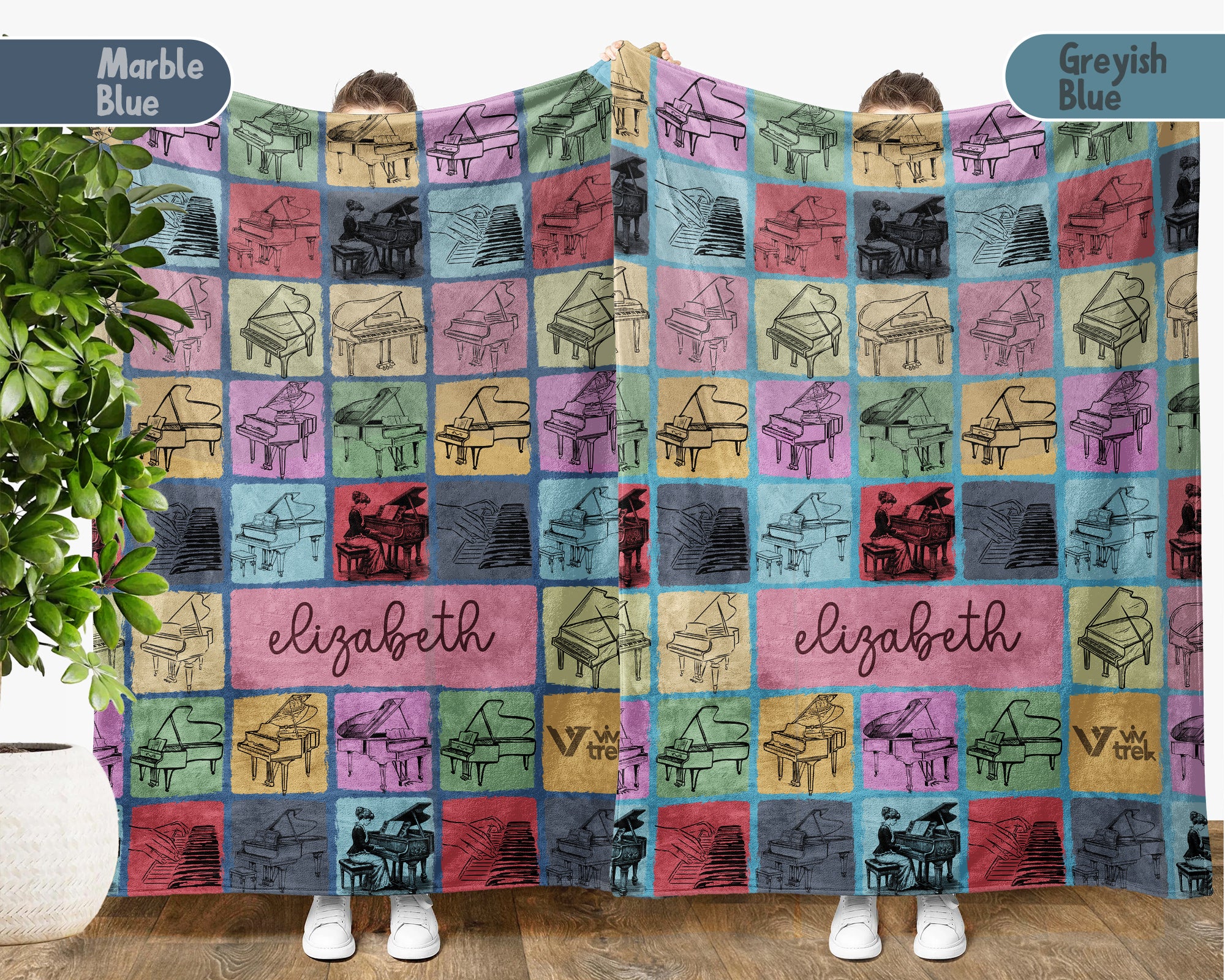 Custom Piano Blanket Personalized Name Vintage Grand Music Lover Retro Pianist Throw Cozy Classical Music Gift Home Accent