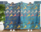 Custom Name Retro Reindeer Blanket, Personalized Woodland Animal Throw for Cabin Lodge Decor and Cozy Nature Gifts