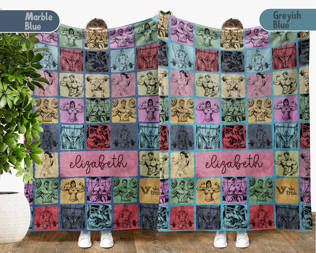 Personalized Bodybuilding Blanket Custom Name Fitness Throw, Cozy Gym Lover Gift, Sporty Home Decor for Men and Women