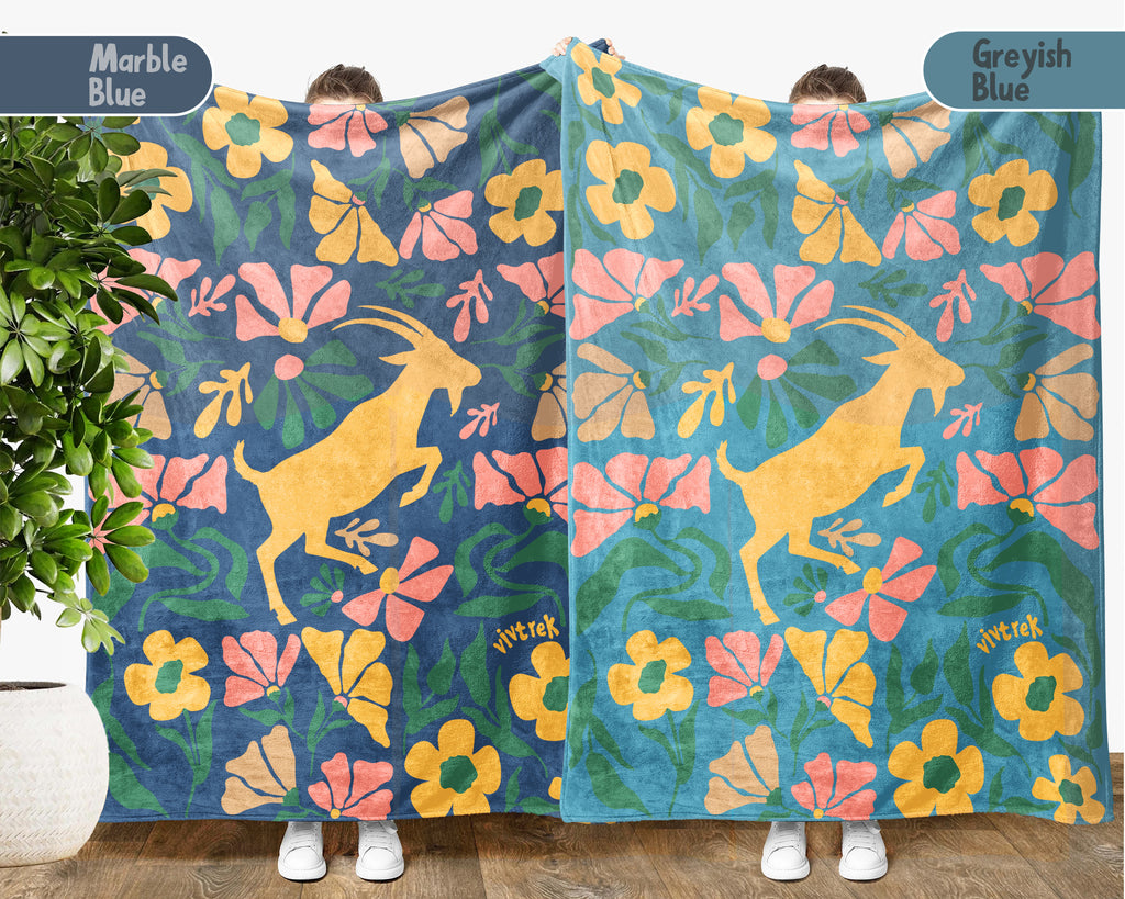 Floral Goat Lover Blanket – Cozy Farm Animal Throw Gift