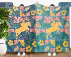 Custom Name Floral Horse Racing Blanket, Cozy Equestrian Throw Gift