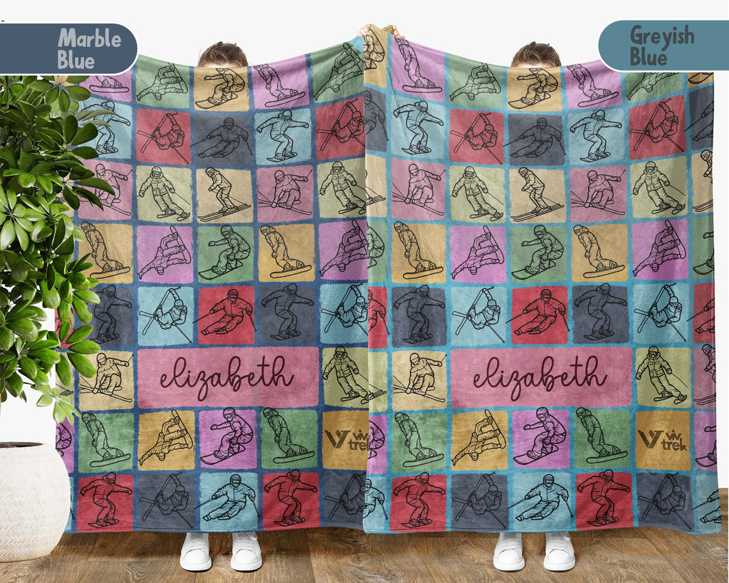 Personalized Skiing Blanket Cozy Custom Name Throw Soft Winter Sports Decor Unique Ski Lover Gift for Home Cabin