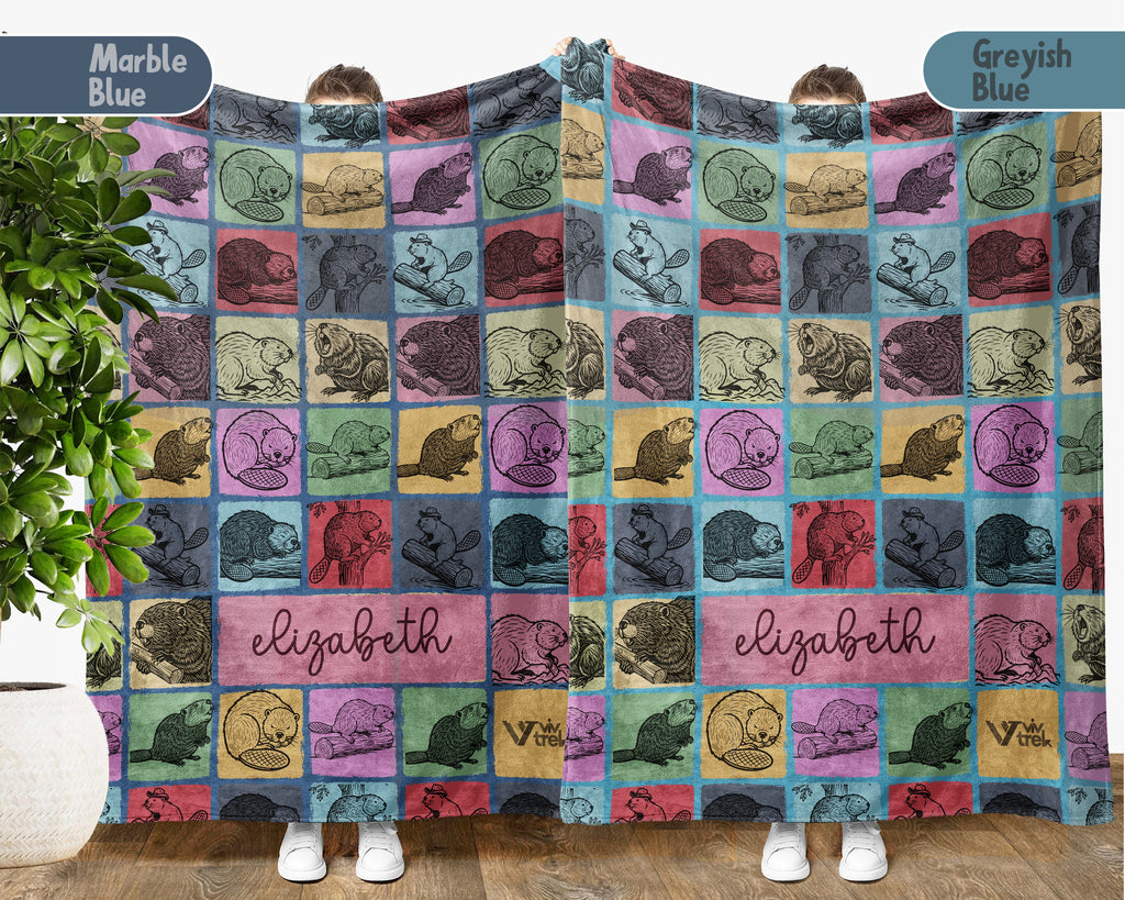 Custom Name Beaver Blanket – Personalized Woodland Animal Throw