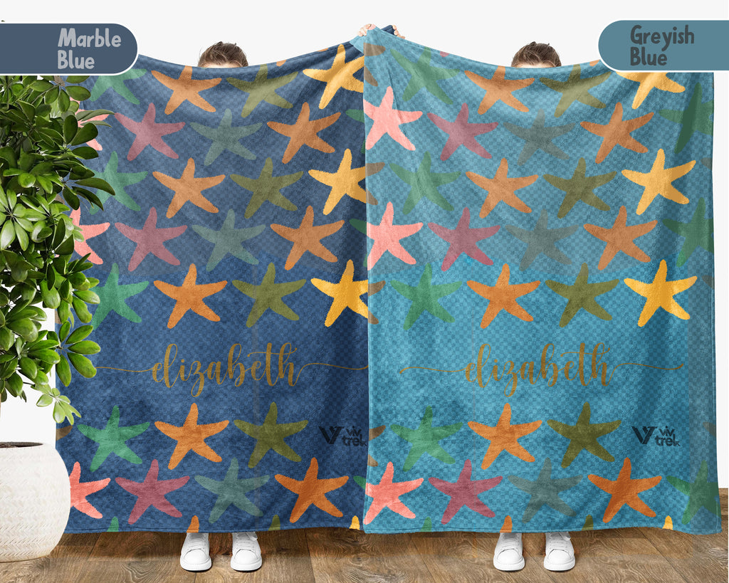 Personalized Starfish Blanket Custom Name Ocean Lover Throw Cozy Coastal Gift Sea Life Inspired Home Decor Accent