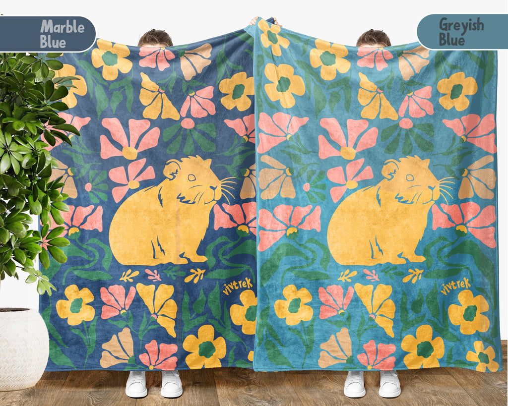 Guinea Pig Floral Blanket – Cozy Wildflower Pet Lover Throw