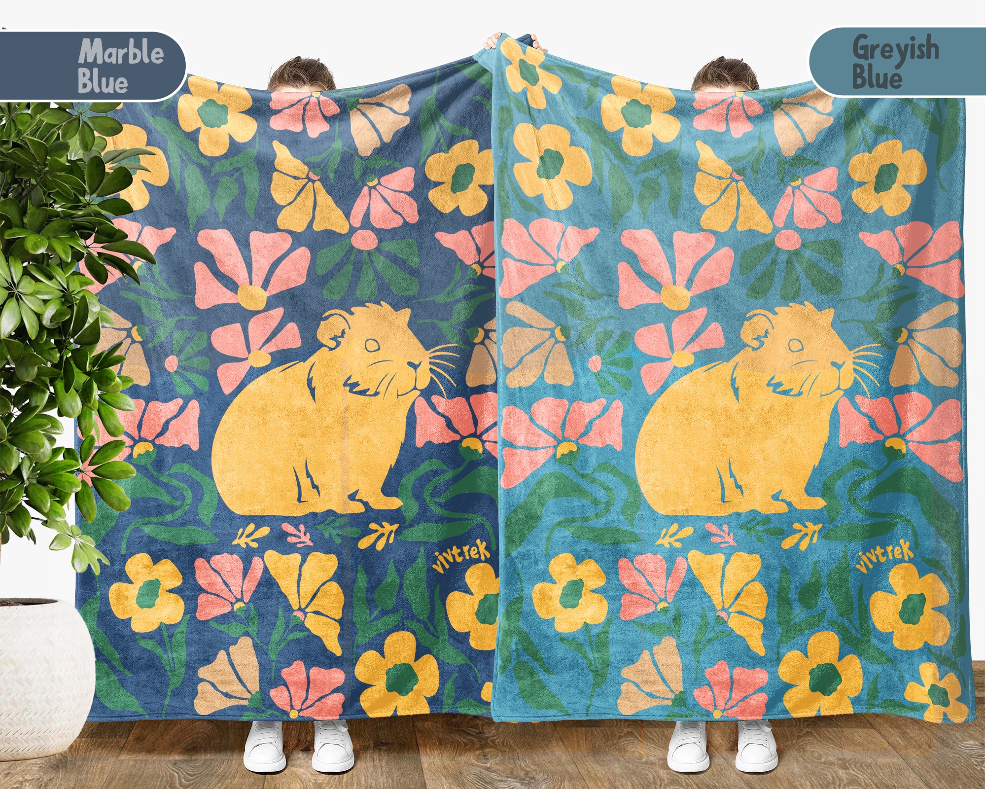 Guinea Pig Floral Blanket – Cozy Wildflower Pet Lover Throw