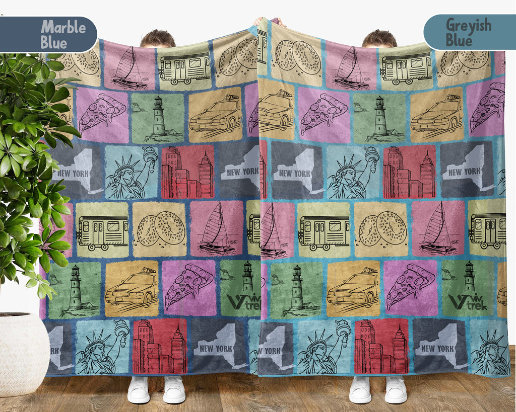 Retro New York State Blanket, 4th of July Patriotic Cozy Throw, Vintage NY Lover Fleece, Empire State Inspired American Home Gift