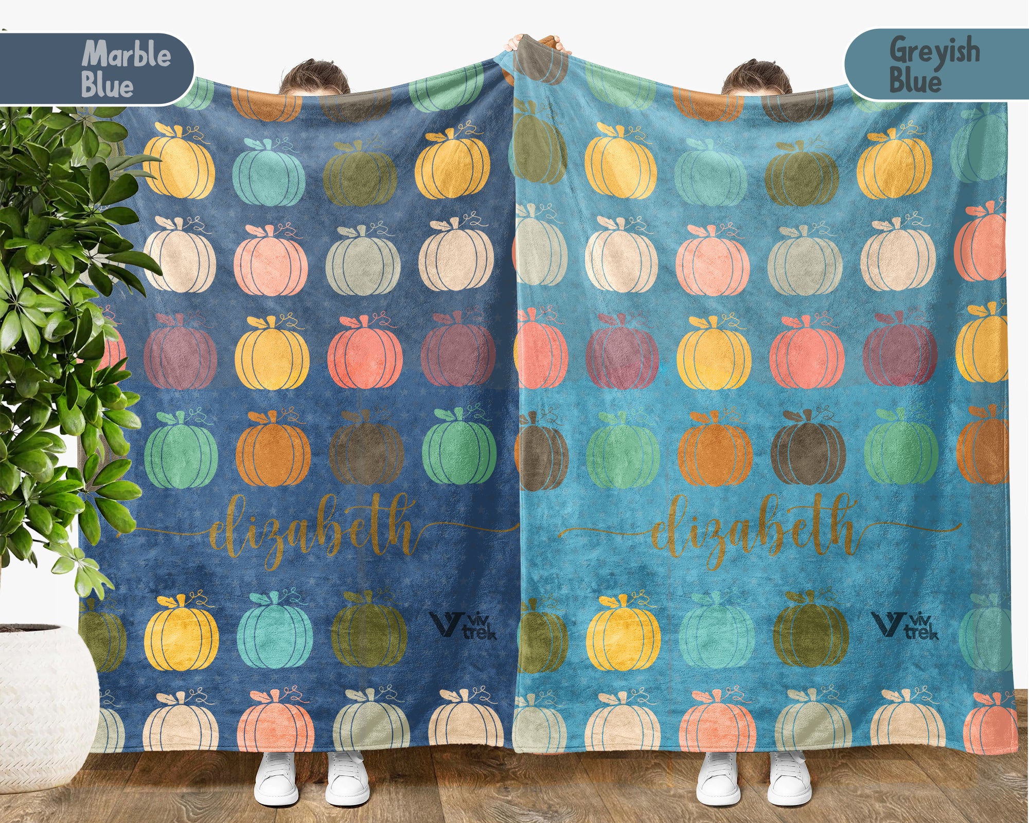 Custom Name Retro Pumpkin Blanket, Personalized Autumn Throw for Rustic Farmhouse Decor and Cozy Harvest Gifts