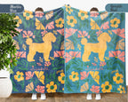 Custom Name Floral Poodle Blanket, Personalized Cozy Retro Puppy Throw, Vintage Dog Lover Gift for Teens Adults Dog Moms