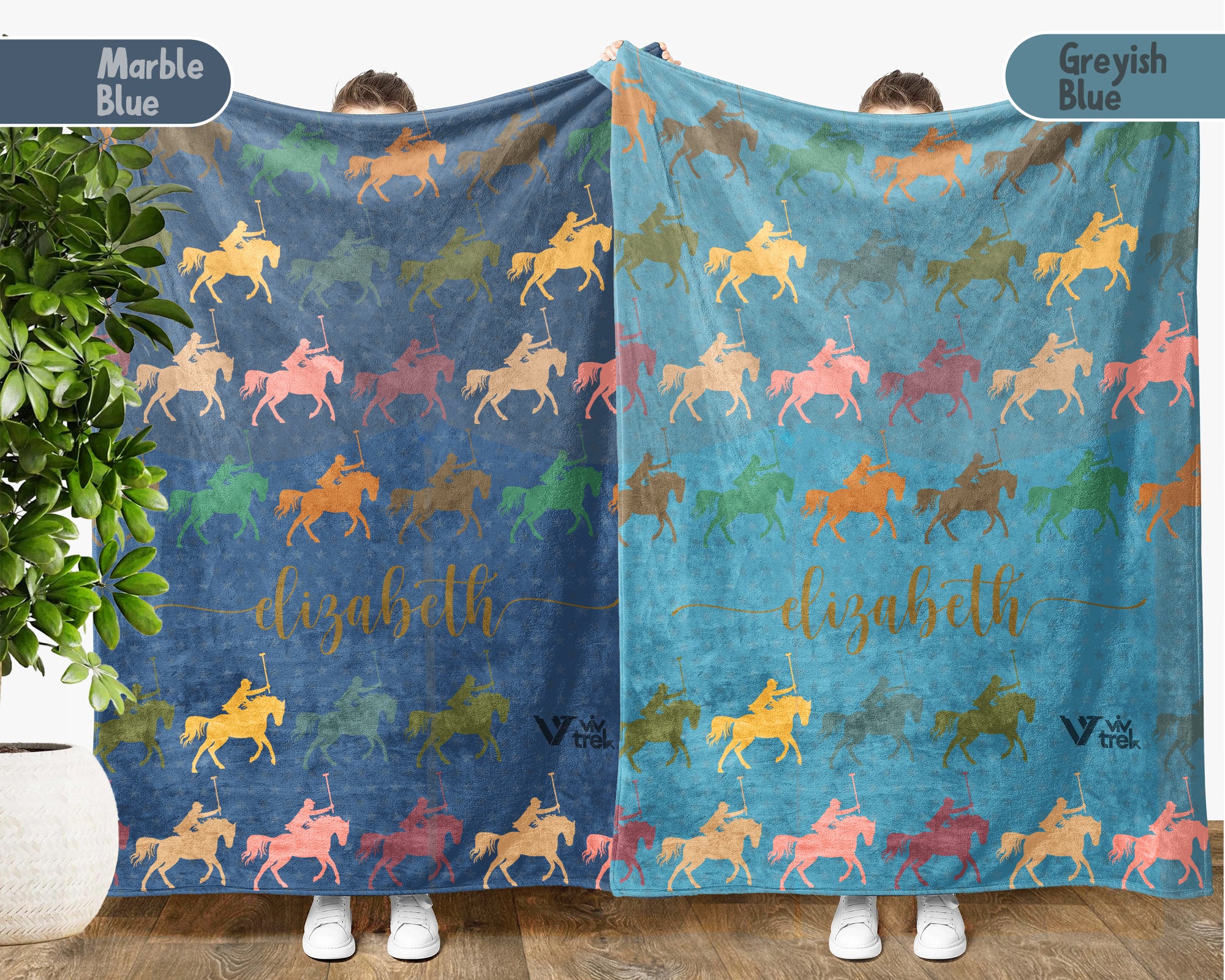 Custom Name Polo Blanket, Cozy Retro Equestrian Throw for Horse Enthusiasts