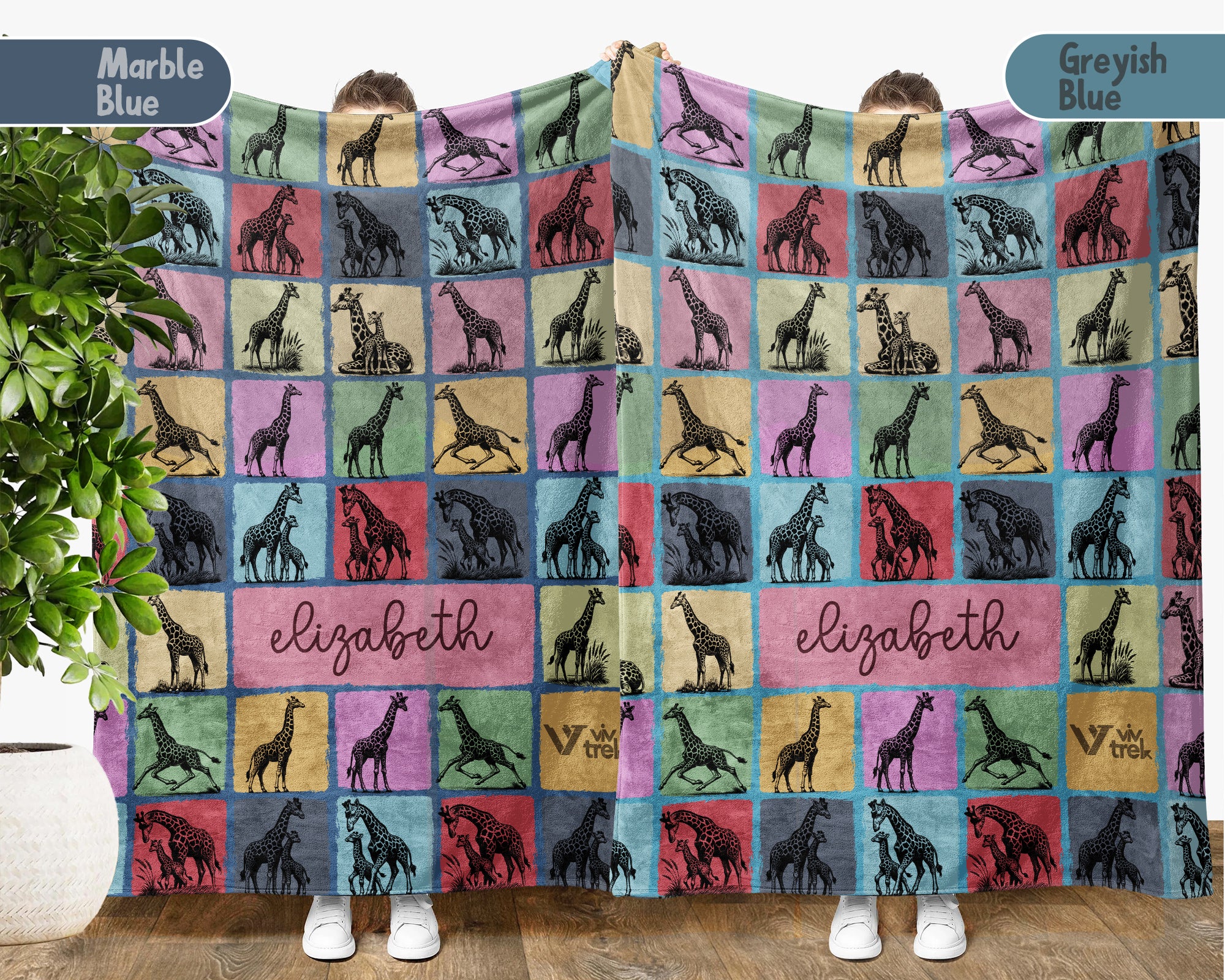 Personalized Giraffe Blanket – Custom Name Cozy Vintage Wildlife Throw