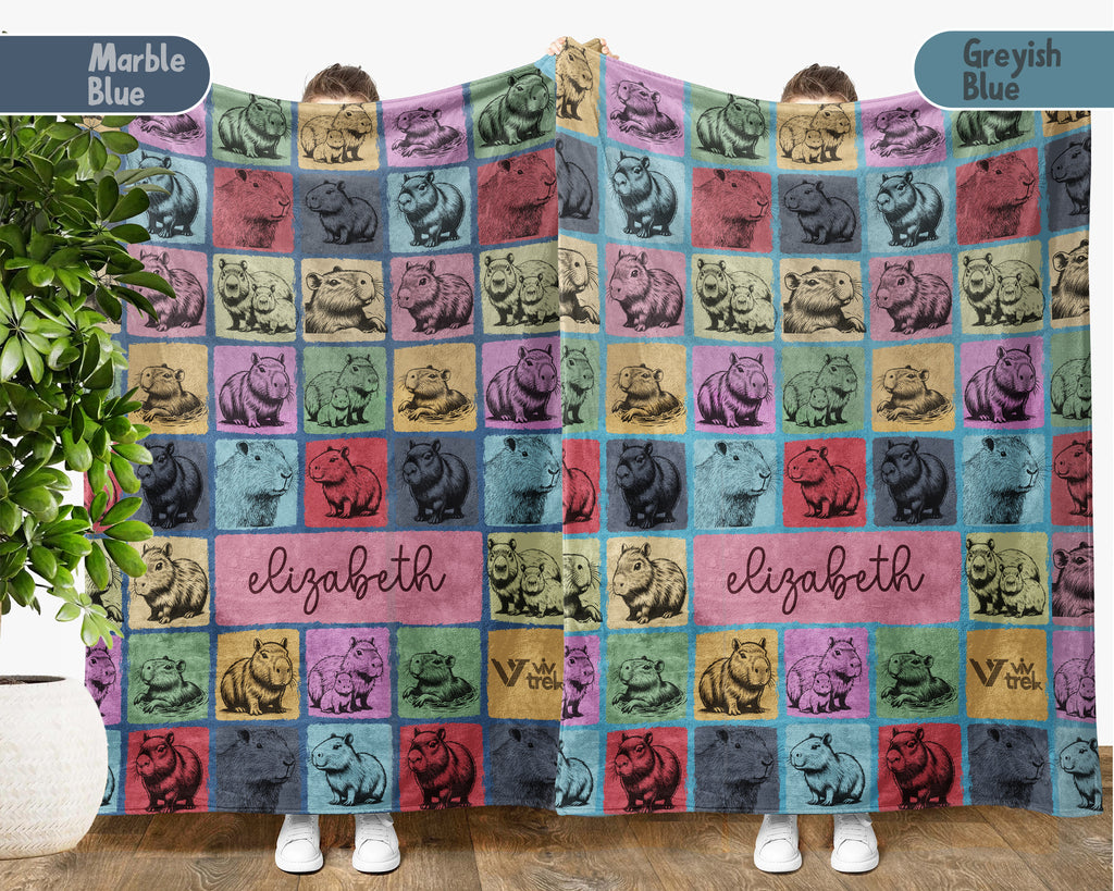 Personalized Capybara Lover Blanket – Custom Name Retro Animal Throw