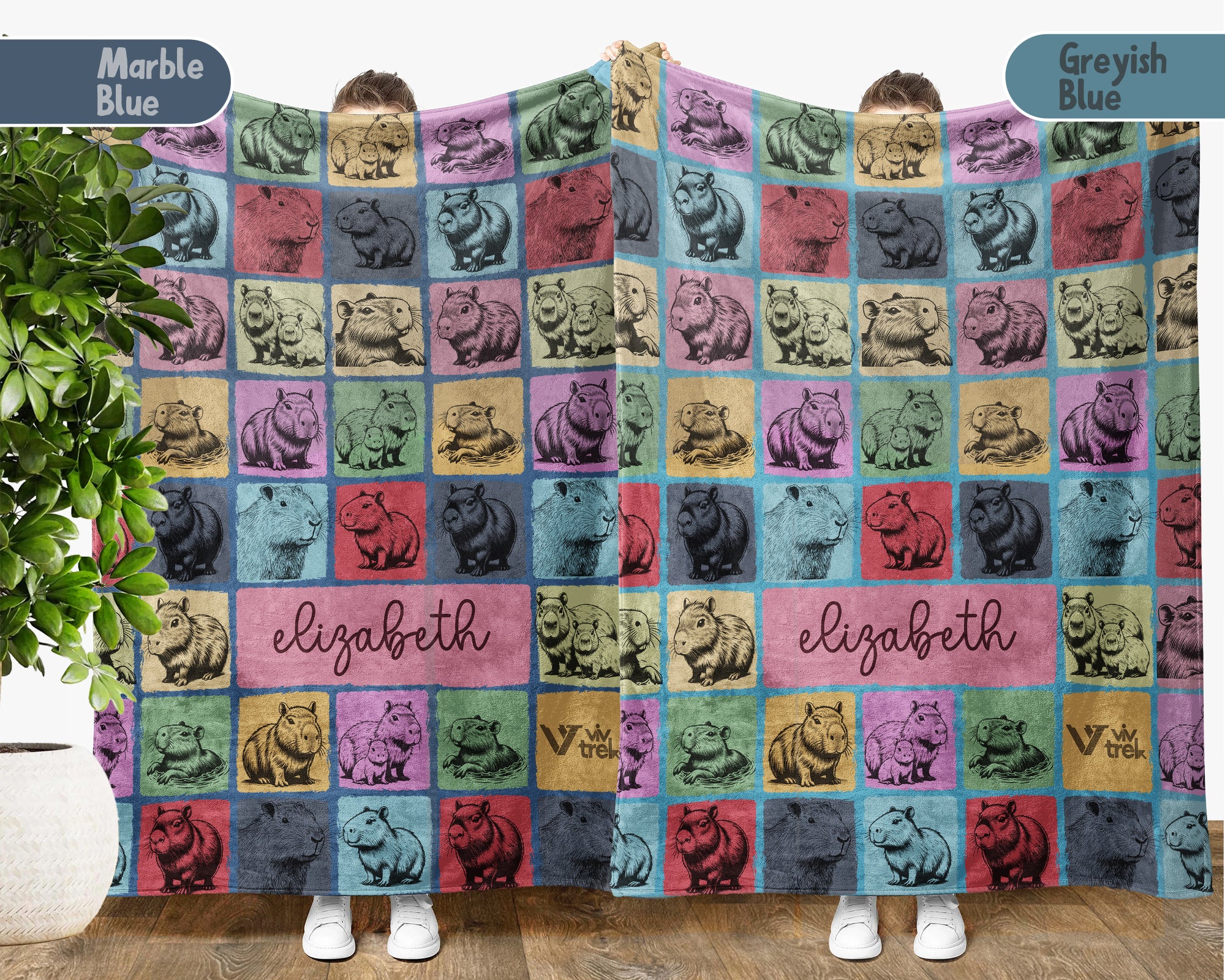Personalized Capybara Lover Blanket – Custom Name Retro Animal Throw
