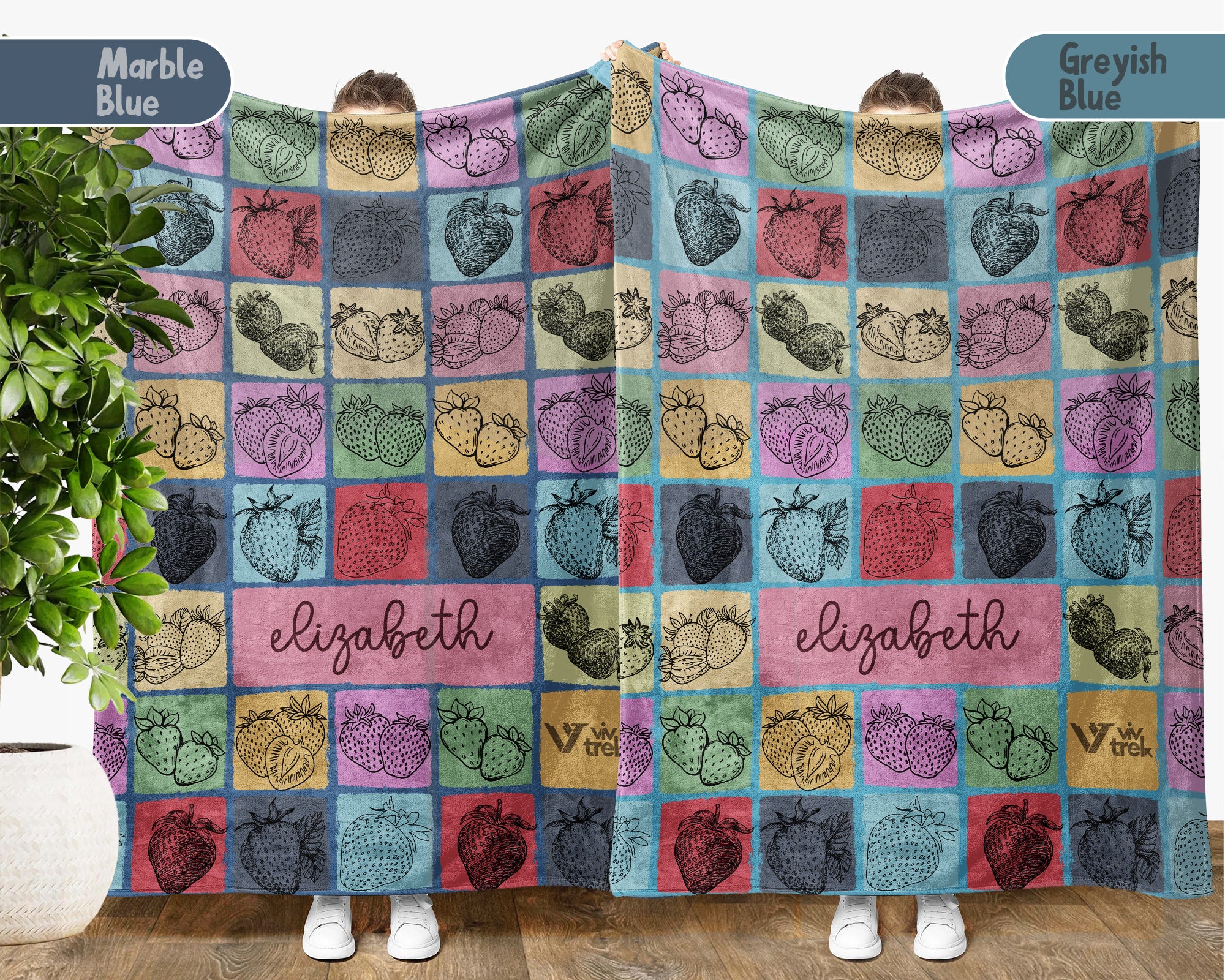 Personalized Name Strawberry Blanket, Retro Fruit Throw for Cozy Home Decor