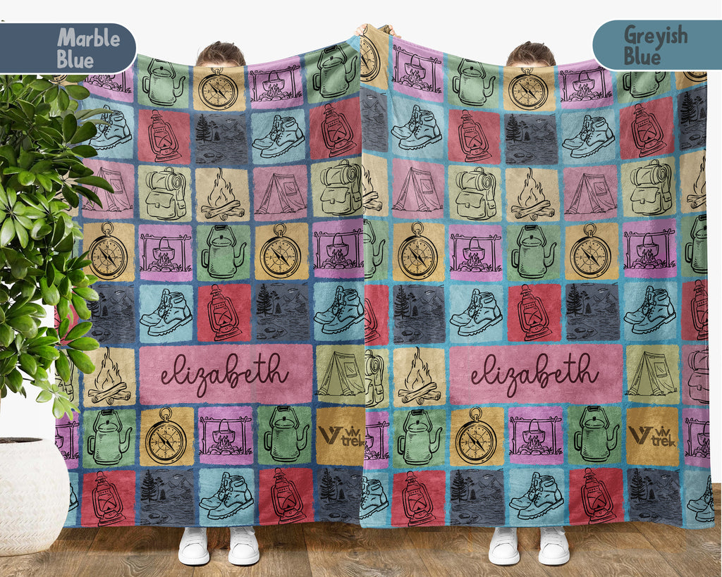 Personalized Camping Blanket, Custom Outdoor Adventure Throw, Cozy Campfire Gift for Hikers and Nature Lovers