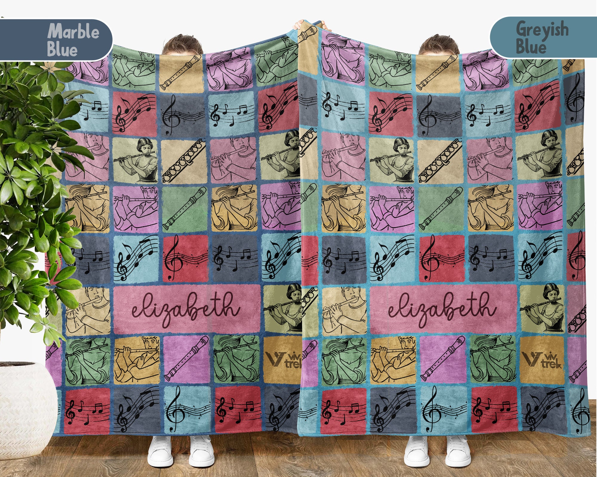 Personalized Name Flute Blanket – Cozy Vintage Throw for Music Lovers