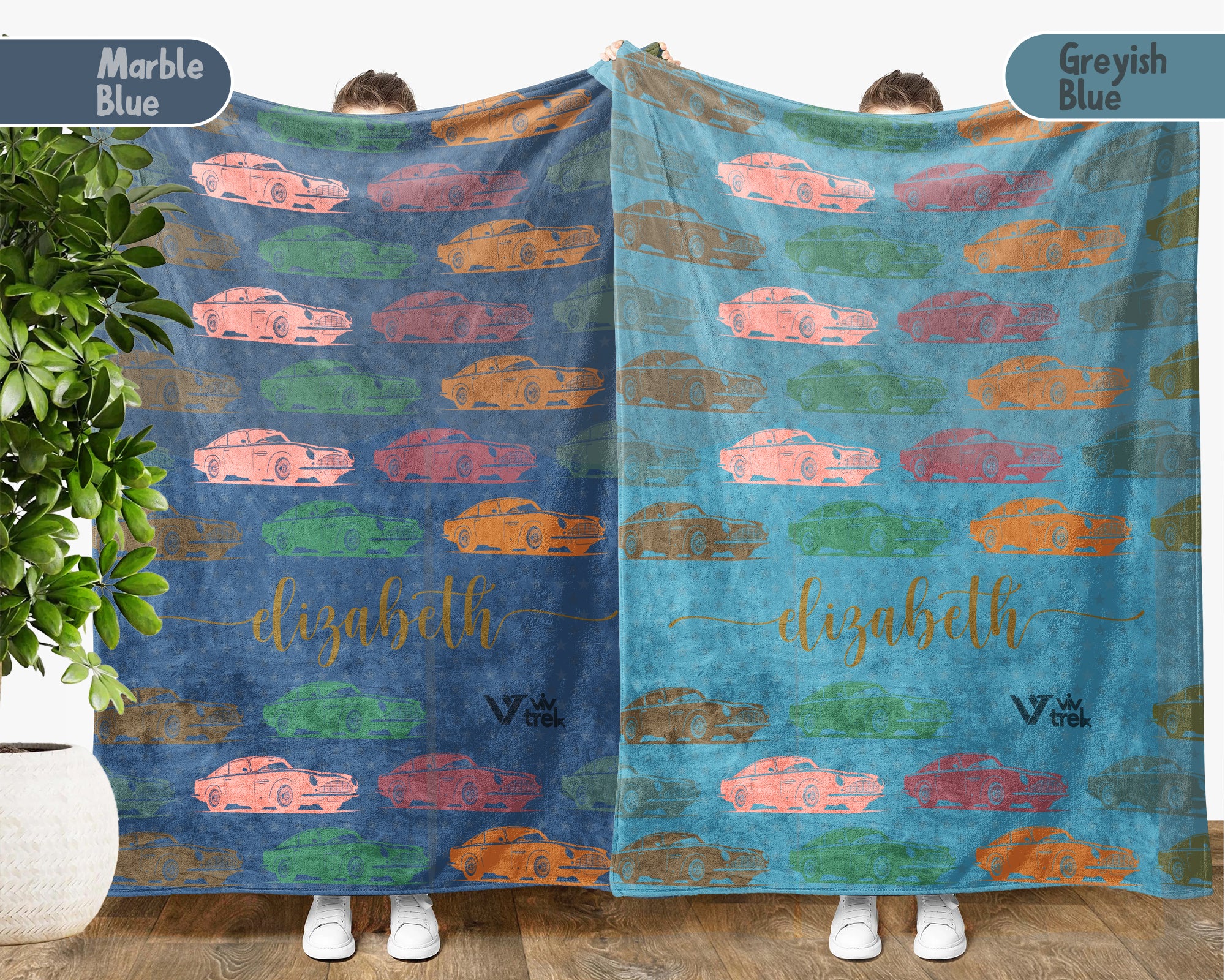 Custom Name Classic Car Blanket, Personalized Vintage Vehicle Throw, Cozy Garage Gift for Auto Enthusiasts