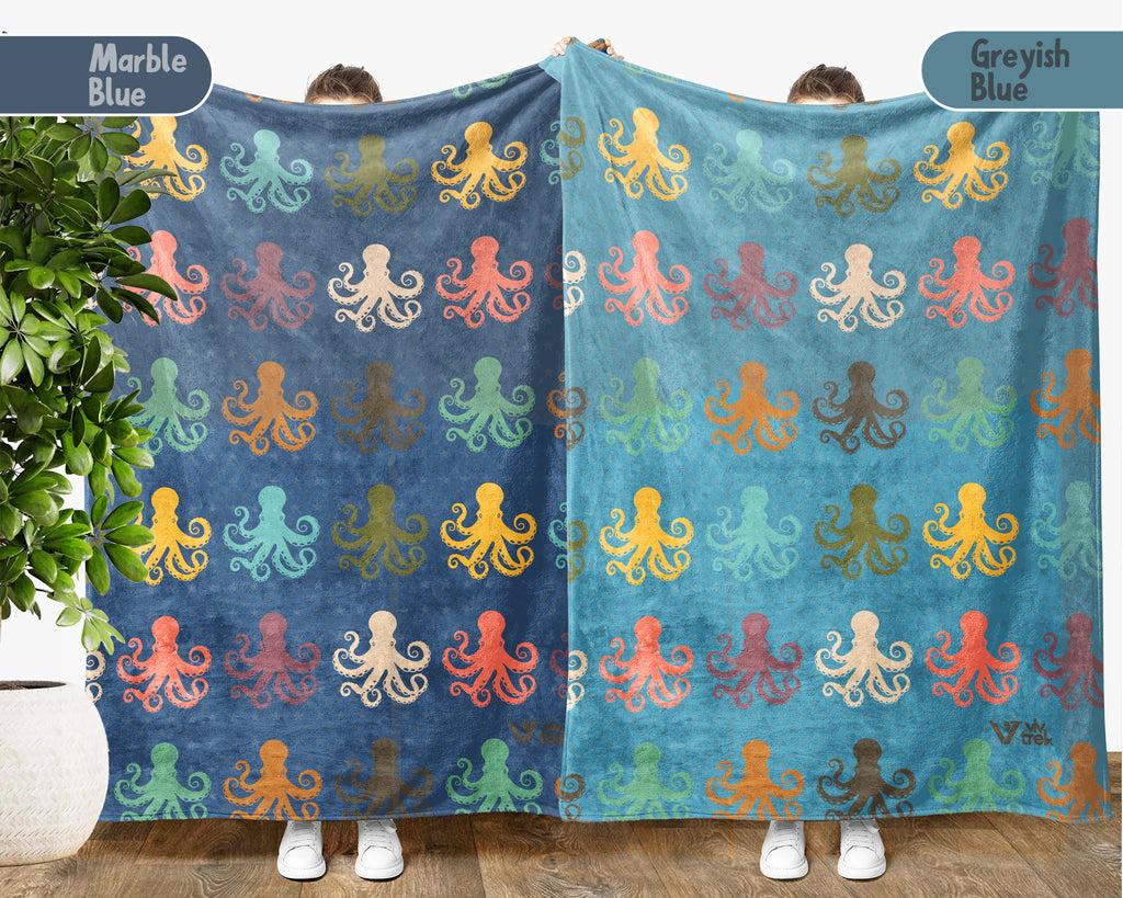 Retro Octopus Blanket Gift for Ocean Lovers, Cozy Sea Creature Throw, Nautical Decor Accent for Bedroom and Living Spaces