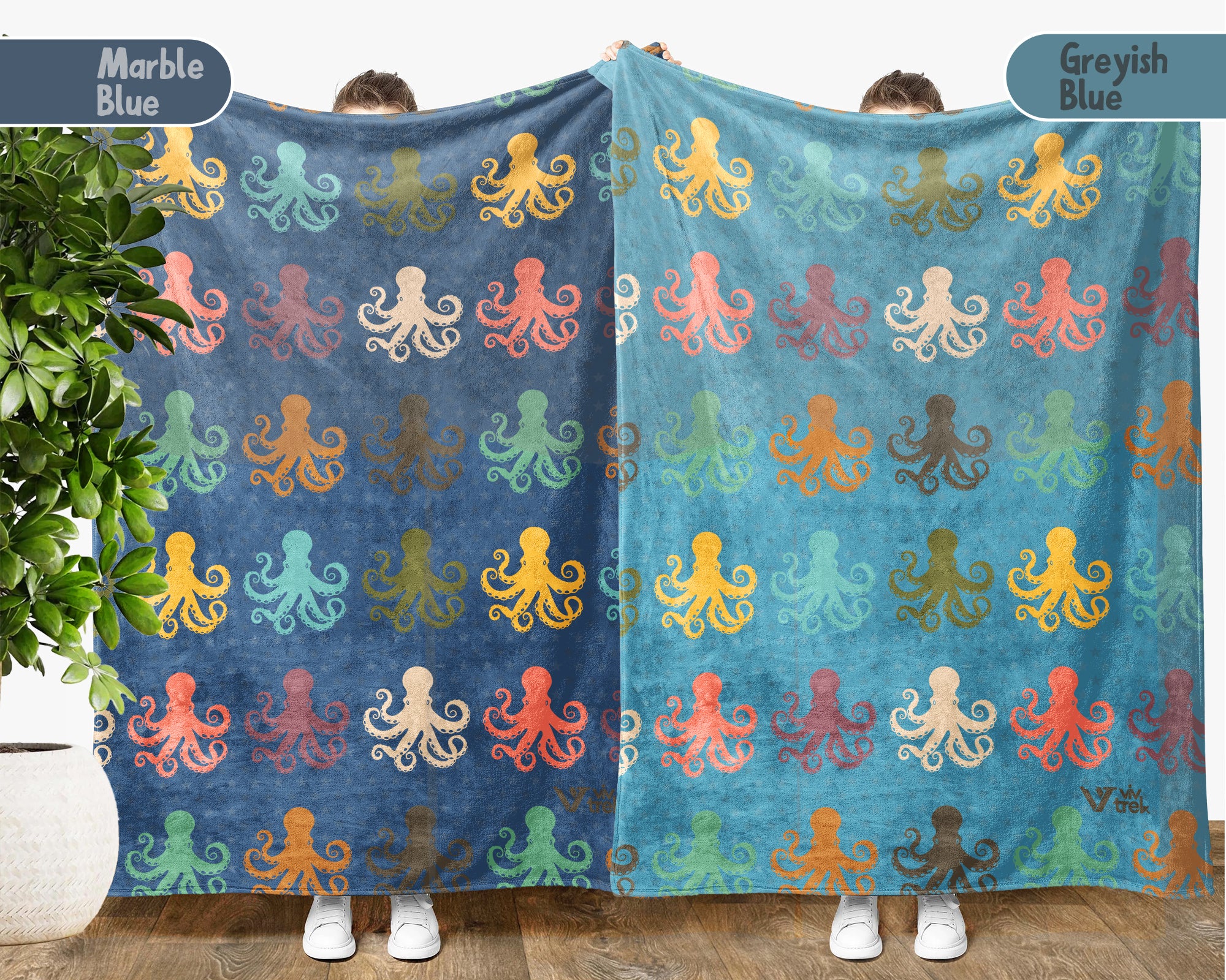 Retro Octopus Blanket Gift for Ocean Lovers, Cozy Sea Creature Throw, Nautical Decor Accent for Bedroom and Living Spaces