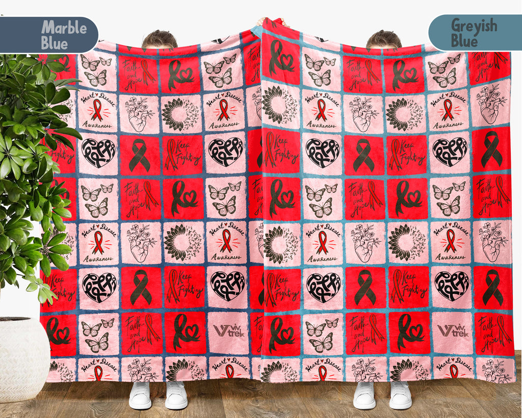 Heart Disease Awareness Blanket, Red Ribbon Support Throw, Heart Health Gift, Cozy Cardiology Awareness Comfort Blanket