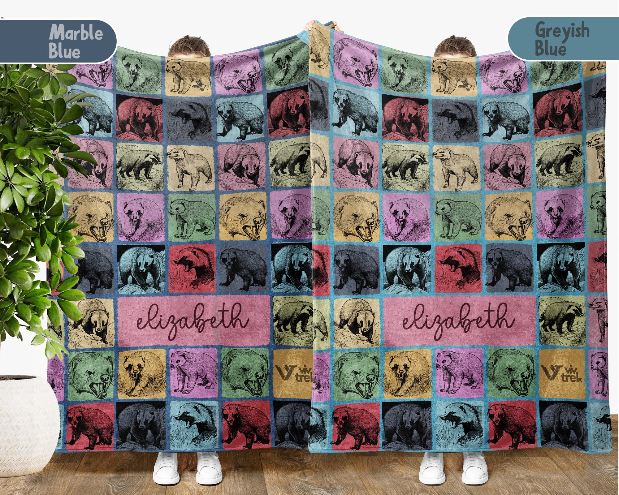 Personalized Name Honey Badger Blanket – Cozy Vintage Wildlife Throw