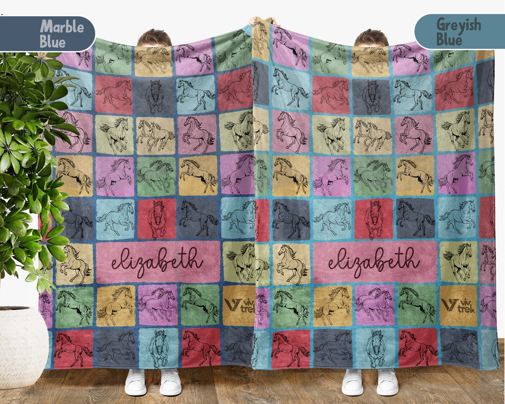 Personalized Name Horse Blanket – Custom Cozy Retro Equestrian Throw