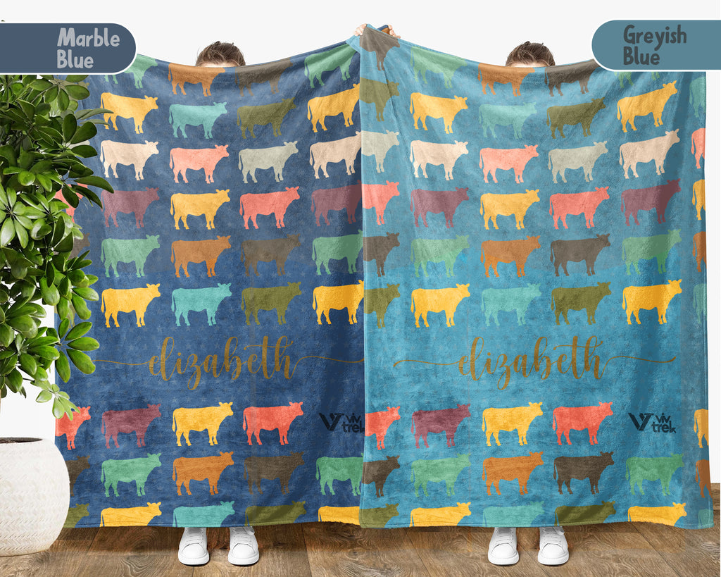 Custom Name Cow Lover Blanket Retro Farm Animal Throw Cozy Personalized Gift Soft Cattle Decor for Dairy Farmer Home