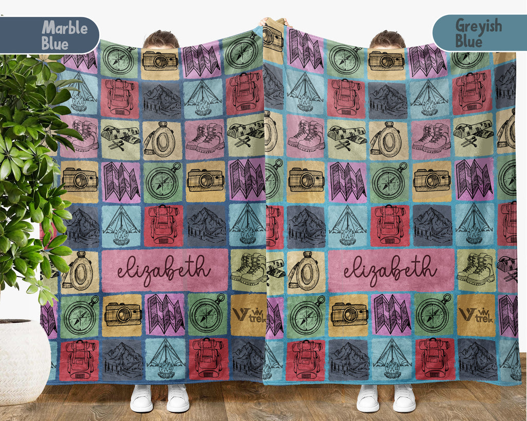 Personalized Name Hiking Blanket, Retro Mountain Throw for Outdoor Lovers, Cozy Nature Inspired Hiker Gift Decor