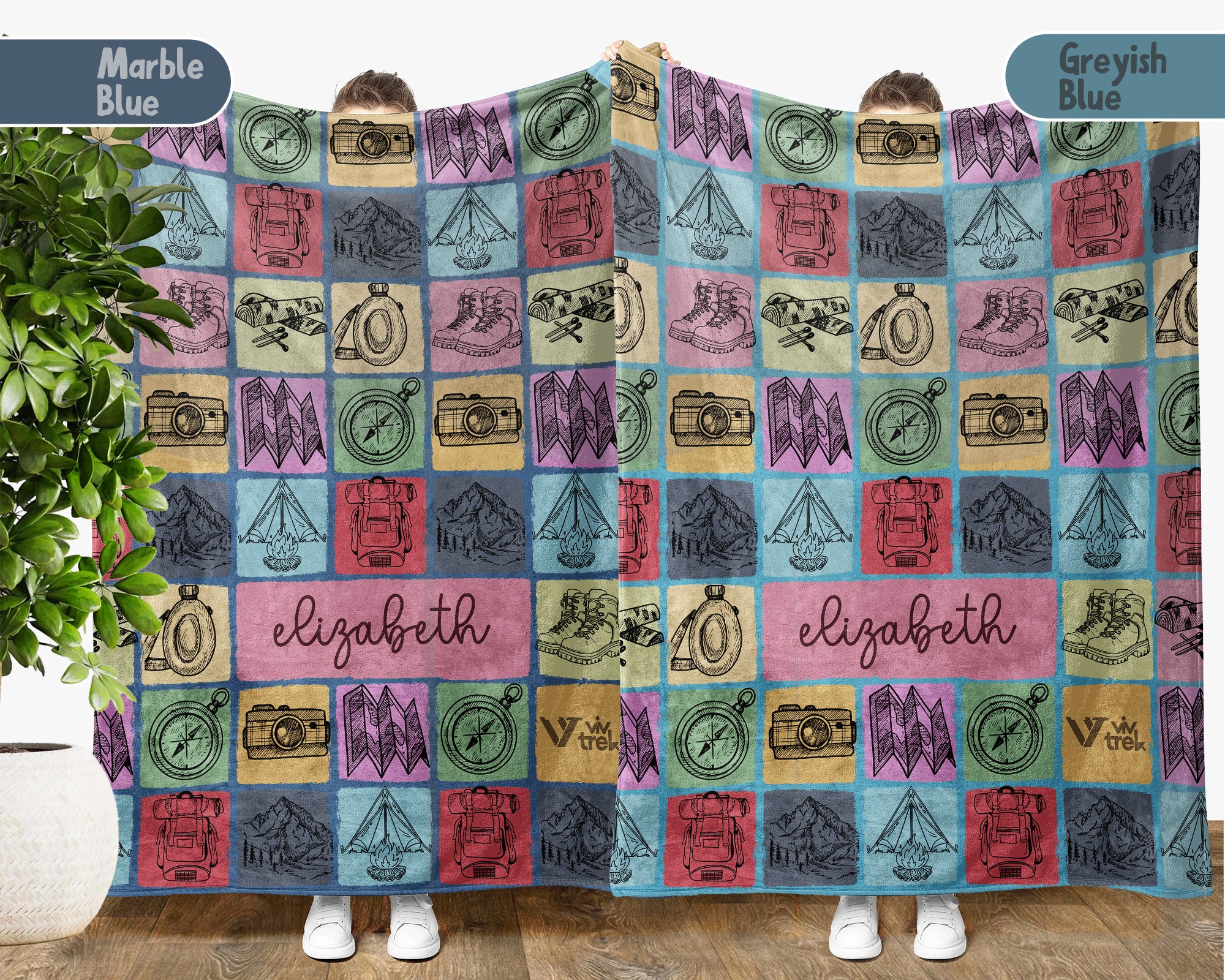 Personalized Name Hiking Blanket, Retro Mountain Throw for Outdoor Lovers, Cozy Nature Inspired Hiker Gift Decor