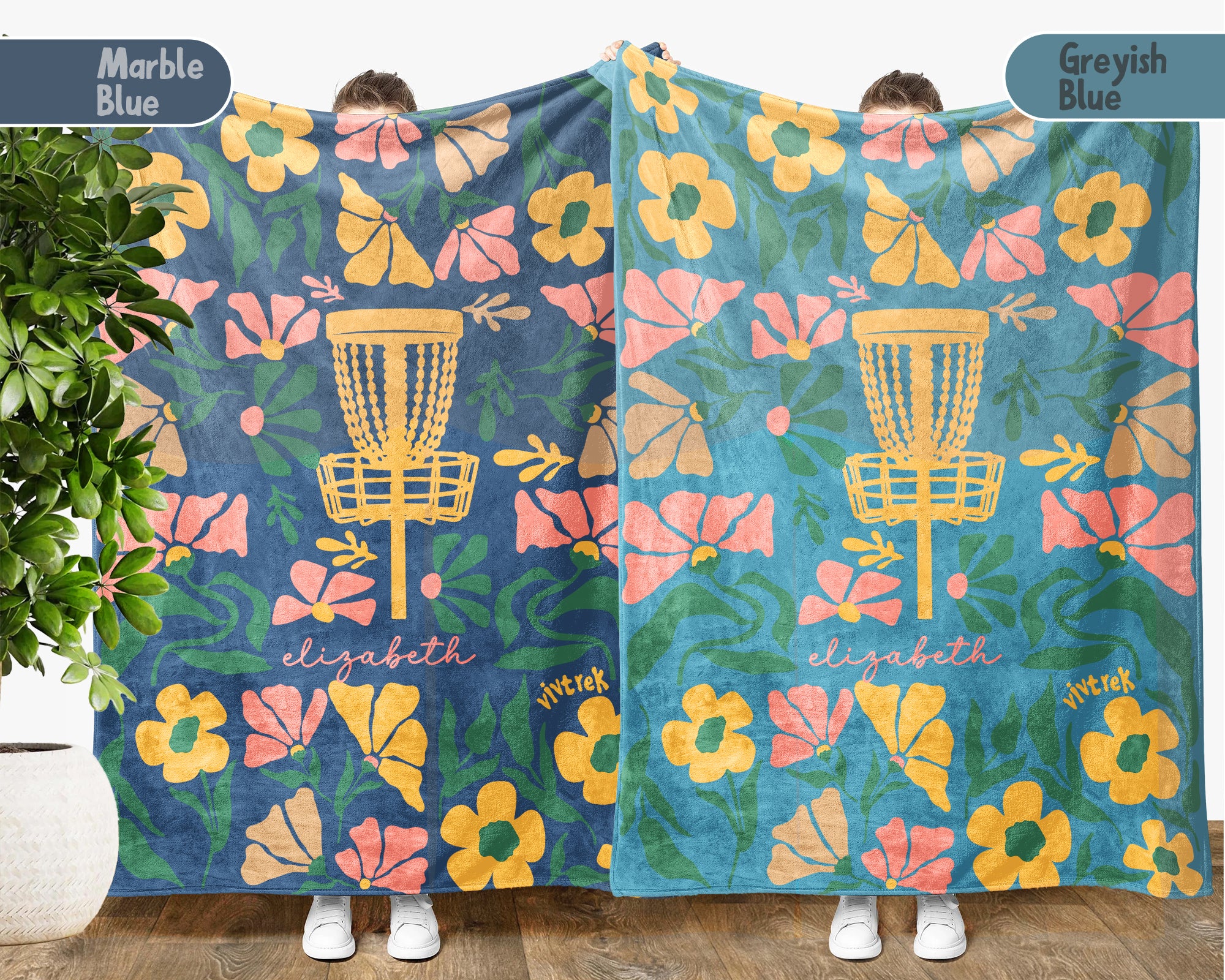 Custom Name Floral Disc Golf Blanket, Cozy Sports Lover Throw