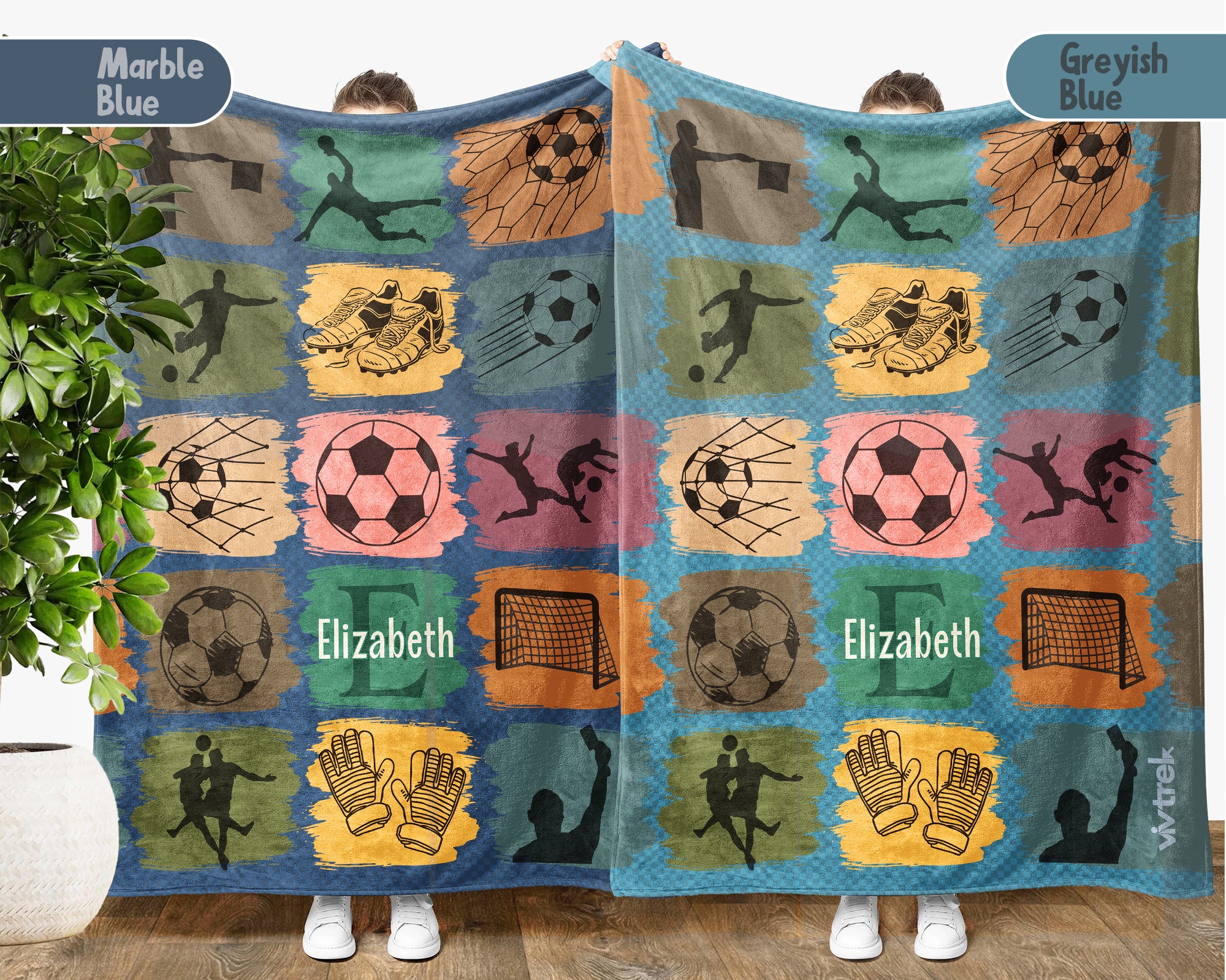 Custom Soccer Blanket, Retro Personalized Name Soccer Throw for Boys and Girls, Unique Soccer Lover Gift, Cozy Sports Blanket
